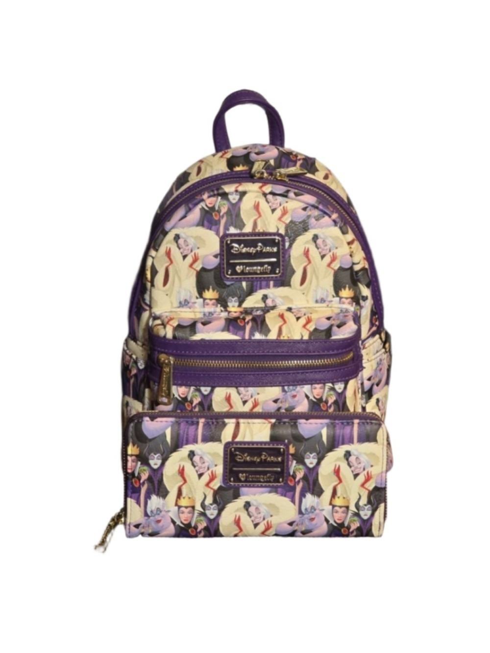 OG Loungefly Disney Parks Pastel Villains AOP Backpack GUC & Wallet EUC Set